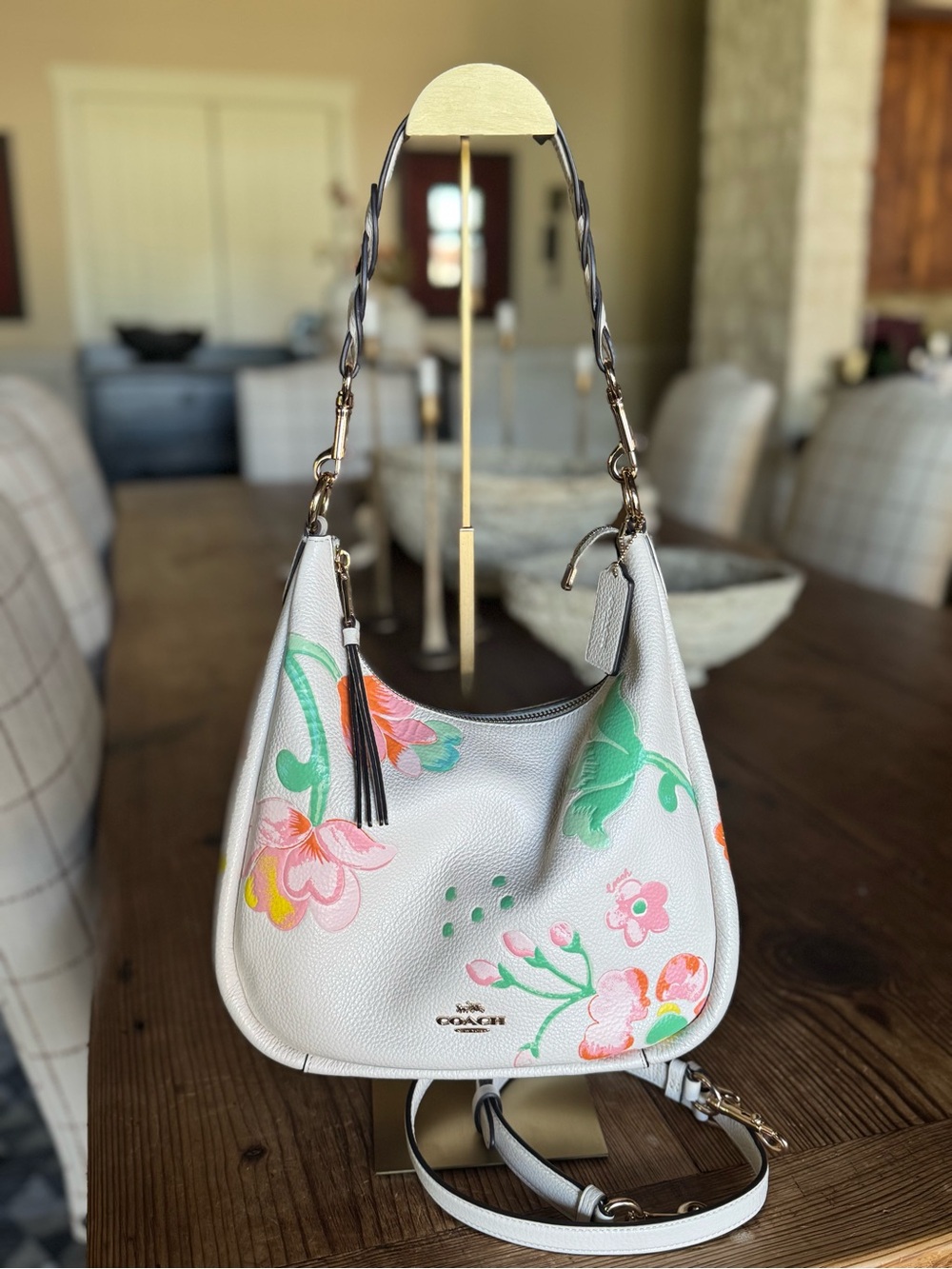 Coach White Floral Convertible Hobo Bag